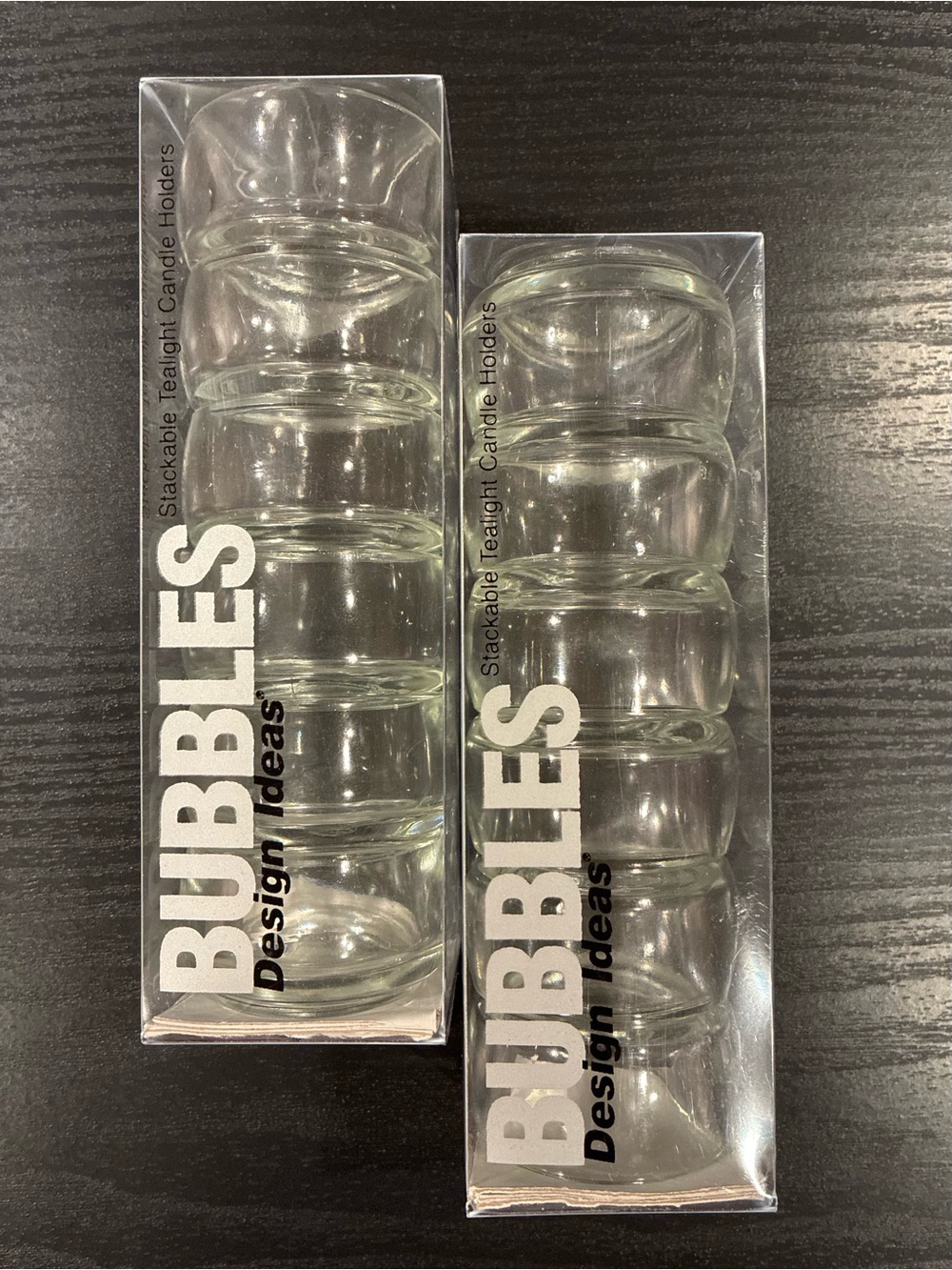 NWT (12) Tea Light Holders (2 stacks clear glass) Stackable BUBBLE STACK-CLEAR